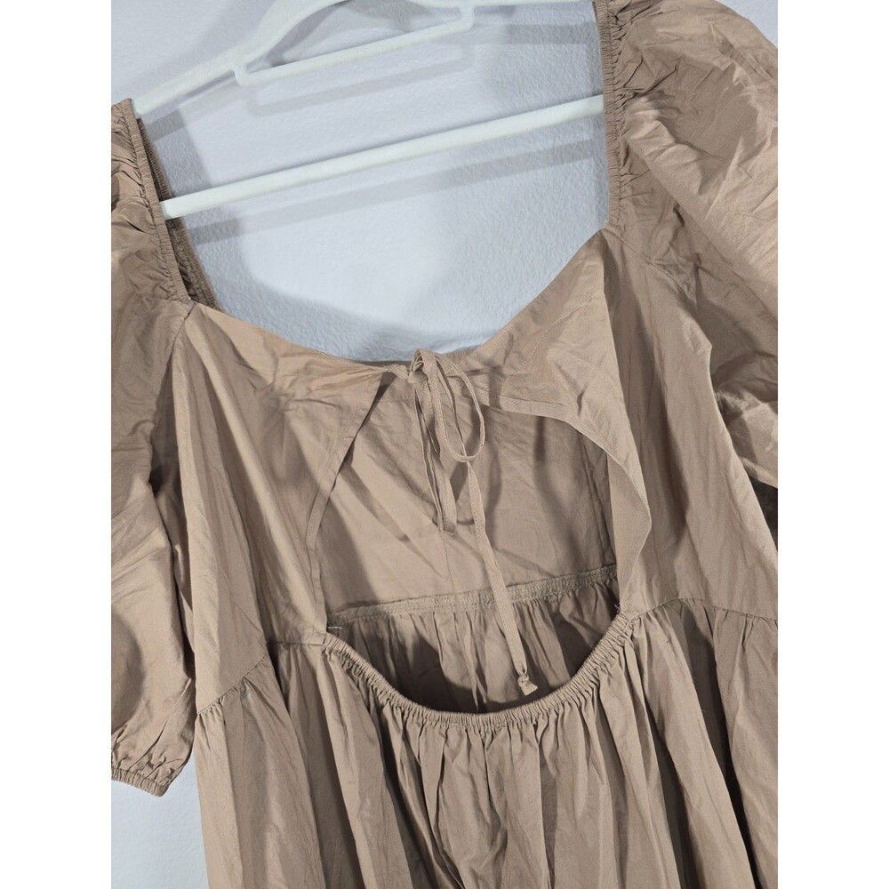 American Eagle Puff Sleeve Tiered Babydoll Mini Dress Tan Size XXL Milkmaid BX - Picture 5 of 8